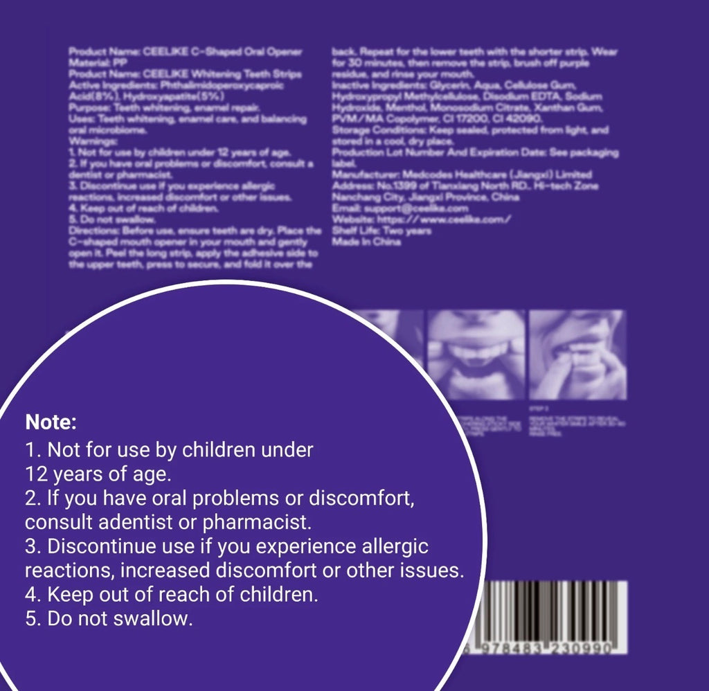 CEELIKE Purple Teeth Whitening Strips, PAP + nHAP, 42 strips (21 Treatment)