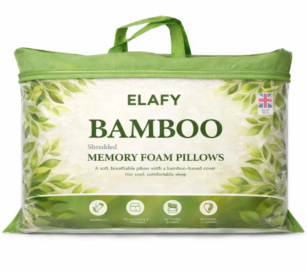 Memory Foam Bamboo Pillow Premium Firm Neck Support and Foam Orthopaedic Hypoallergenic Shredded Bed Pillow PACK OF 1 AND 2 BAMBOO PILLOW.